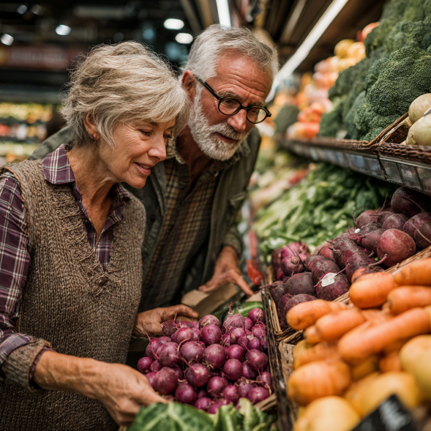 Літня жінка готує здорову їжу на кухні
